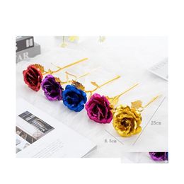 Couronnes de fleurs décoratives cadeau de Noël 24K feuille d'or plaqué rose cadeaux créatifs dure pour la Saint-Valentin Es Girl 206 V2 Drop Del Dhaea