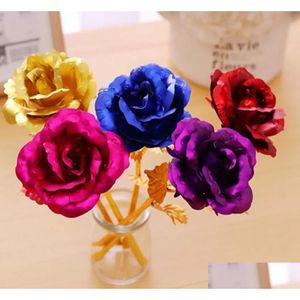 Couronnes de fleurs décoratives Cadeau du jour de Noël Feuille d'or 24K Plaqué Rose Cadeaux créatifs Dure pour la fille de la Saint-Valentin Fy7455 Tt0111 Drop Dhqif