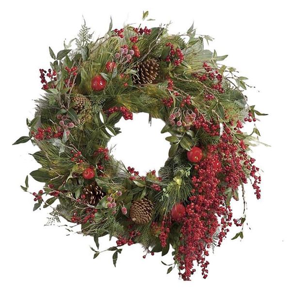 Couronnes de fleurs décoratives de noël pour porte d'entrée, 45cm, 17,72 pouces, vêtement avec grappes de baies, brindilles, vacances, 221118