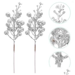 Fleurs décoratives Couronnes Noël Imitation Baies Guirlande Décor Branches D'arbres Décoration Artificielle Tige Paillettes Faux Goutte Del Dhej9