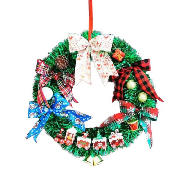 Guirnaldas de flores decorativas, guirnalda colgante para puerta de tren pequeño de Navidad, decoración para fiesta, lazo grande, campana pequeña, corona de venta