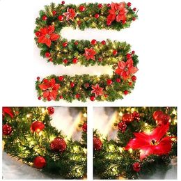 Decoratieve bloemenkransen Kerst Rotan Slinger Trap Open haard Decoratie Kerstboom Banner Trap met licht 231109
