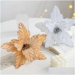 Couronnes de fleurs décoratives, ornement d'arbre de noël, fleur simulée, Durable, tissu à paillettes de 25Cm, guirlande créative, accessoires en rotin, goutte Otx2E