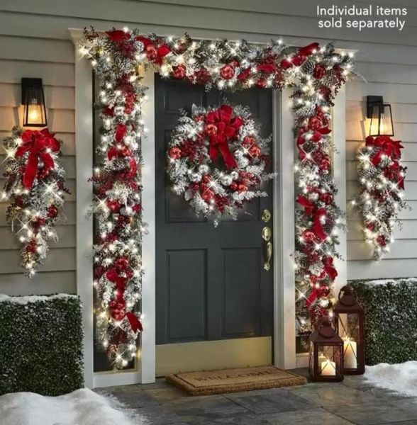 Fleurs décoratives couronnes de Noël Couronne de Noël extérieur 2022 décorations de Noël Porche du bureau du jardin porte porte devant porte garl4445766
