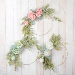 Decoratieve bloemen Kransen Geklopte bloemenranskrans bruiloft Decor Artificial Rose Garland Metal Ring Farmhouse Decoratie 11.8 inchesdec