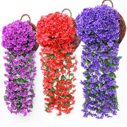Couronnes de fleurs décoratives cm, fleur artificielle en rotin, fausse plante suspendue, feuille de lierre, vigne violette, décoration murale de fête pour la maison et le jardin