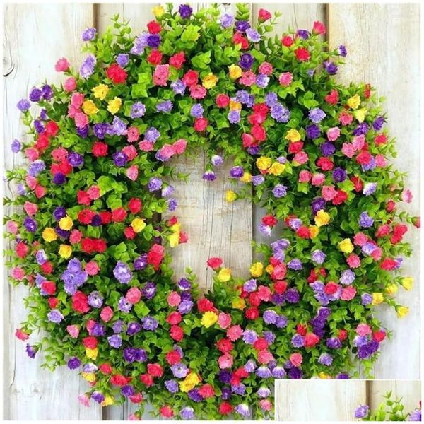 Fleurs décoratives couronnes colorf couronne artificielle murd suspendu guirlande florale pour la porte de porte d'entrée décoration de ferme de dhij6