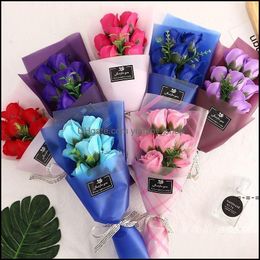 Decoratieve bloemen kransen creatieve 7 kleine boeketten met rozenbloemsimatie Soap voor bruiloft Valentijnsdag moeders leraren cadeau otfph