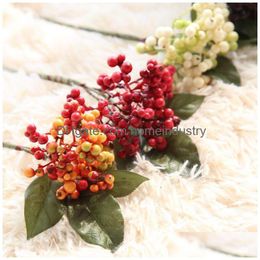 Decoratieve bloemen kransen creatieve mini rode bessen simatie kunstmatige bloem single bonen tak ceremonie decor high quali dhmq4