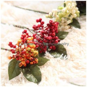 Guirnaldas de flores decorativas Creative Mini Red Berry Simation Flor artificial Single Bean Branch Ceremony Decor High Quali Dhmq4