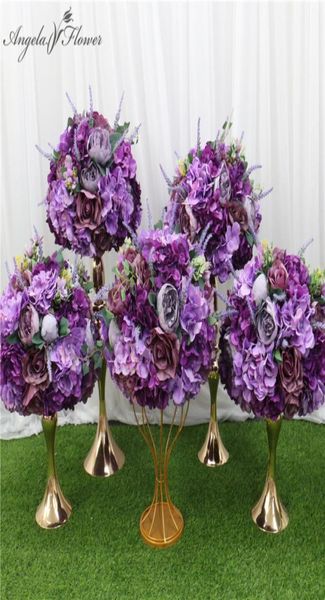 Guirnaldas de flores decorativas personalizadas 3,545 cm soporte de bola de flores artificiales centros de mesa de lavanda púrpura arreglo decoración boda Ar5131930