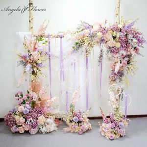 Couronnes de fleurs décoratives personnalisées bébé rose violet rangée de fleurs artificielles arc de mariage décor toile de fond arrangement accessoires scène Roa256k