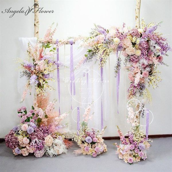 Guirnaldas de flores decorativas Personalizada Bebé Rosa Púrpura Flor artificial Fila Boda Arco Decoración Telón de fondo Arreglo Accesorios Etapa Roa3023