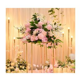 Flores decorativas Guirnaldas Personalizar 40 Cm Rosa artificial Decoración de mesa de boda Bola de flores Centros de mesa Telón de fondo Fiesta Floral Road Dh7Tu