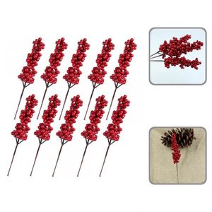 Guirnaldas de flores decorativas, lindos tallos de bayas de acebo, artesanías rojas de imitación duraderas, bayas de Navidad, 10 piezas decorativas