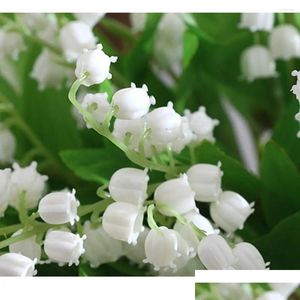 Couronnes de fleurs décoratives décoration Mariage faux muguet artificiel soie blanc classique plastique 1 bouquet avec 5 dents goutte de Otirf