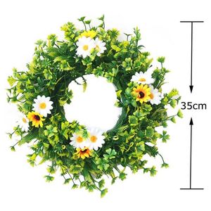 Fleurs décoratives couronnes de décoration fournitures printemps maison d'été porte murale suspendue guirlande faite à la main jaune vert chanceux petite marguerite petite couronne