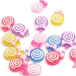 Couronnes de fleurs décoratives Fleurs décoratives 50 / 100pcs mignon arc simulé sucette dos plat résine cabochon scrapbooking bricolage embellis Dhfyb