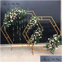 Couronnes de fleurs décoratives Couronnes de fleurs décoratives Jarown en fer forgé cadre d'arc hexagonal scène de mariage fond fleur décor Dhlor