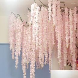Couronnes de fleurs décoratives Fleurs décoratives 30 cm Artificielle Fleur de cerisier Vigne Soie pour fête de mariage Plafond Décor Fausse Guirlande Dhboi