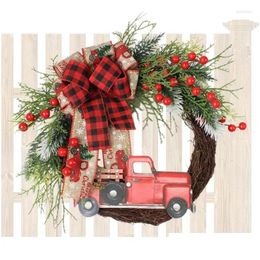 Couronnes de fleurs décoratives Couronne de Noël de fleurs décoratives avec camion rouge Porte d'entrée créative Grand arc Décors saisonniers pour le feu Dhmpu