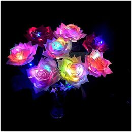 Couronnes de fleurs décoratives Couronnes de fleurs décoratives 1pcs Colorf lumineux Rose lumière artificielle fleur cadeaux uniques Home Living R Dhsbs