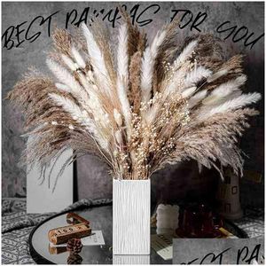 Couronnes de fleurs décoratives Couronnes de fleurs décoratives 100Pcs Bouquet Naturel Séché Pampas Herbe Fleur Boho Décor À La Maison Pour Le Mariage F Dhp3L