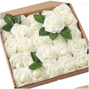 Couronnes de fleurs décoratives Fleurs décoratives 50pcs Mousse artificielle Rose Faux Roses Vintage Bouquets de bricolage pour la douche nuptiale de mariage B Dhpfs