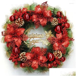 Decoratieve bloemenkransen Decoratieve bloemen Kerstkrans Grote rode bloem Berry Navidad Feestmuur Deur Raam Open haard Trap Dh9Yz