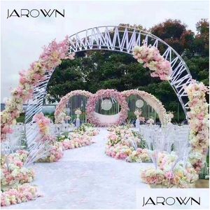 Couronnes de fleurs décoratives Fleurs décoratives Jarown Mariage 2.6M Fer torsadé Forme Double Arc Arc Demi-Cercle Fleur Stand Backgr Dhyvq