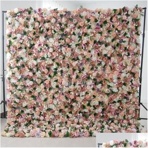 Decoratieve bloemenkransen Decoratieve bloemen 8X8Ft Topkwaliteit creatieve 3D-bloemenmuur gemaakt met opgerold stof Kunstmatige arrangement Dh6Gp