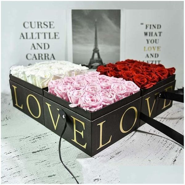Couronnes de fleurs décoratives Couronnes de fleurs décoratives Rose éternelle dans une boîte d'amour préservée réelle avec ensemble cadeau de fête des mères romantique Val Dhir5