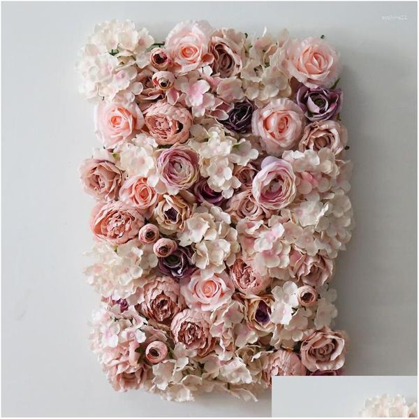 Couronnes de fleurs décoratives Fleurs décoratives 3D Fleur artificielle Mur Party Home Store Po Décor Mat Soie Rose Panneaux pour toile de fond Dh65V