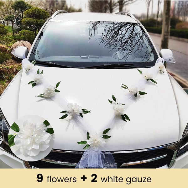 Couronnes de fleurs décoratives bricolage artificiel blanc voiture de mariage décoration de mariée poignée de porte rubans coin de soie Galand avec cadeaux en tulle ensemble 221122