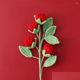 Couronnes de fleurs décoratives bricolage tricot Mti-tête Rose fleur artificielle Cloget faux bouquet unique cadeau de Saint Valentin maison table Dro Otwzu