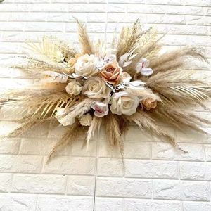 Decoratieve bloemen Kransen Gedroogde bloemen Pampas Gras Kunstmatige Roos Boho Bruiloft Bloemstuk Bruiloft Boog Rij Tafel Bloem Feest Po Display 230808