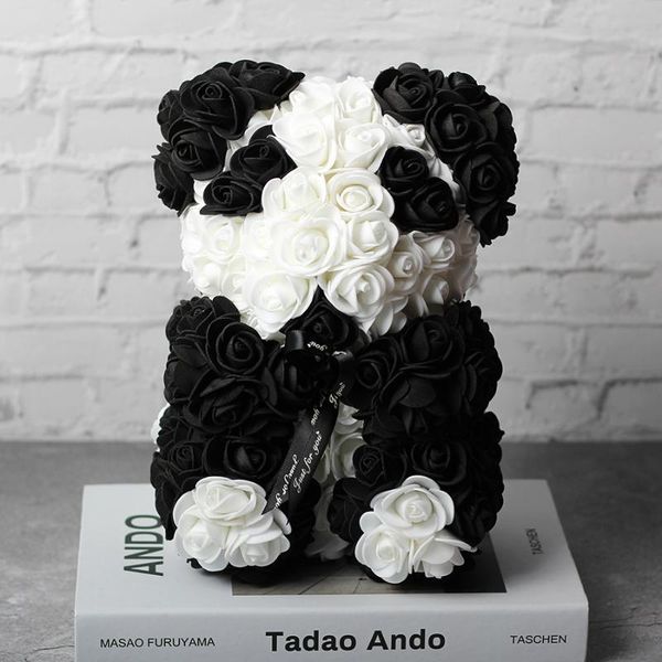 Flores decorativas Guirnaldas Gota 25 cm Flor Rosa Panda y oso de peluche rojo Jabón artificial Día de San Valentín Presente Regalo de NavidadDecora