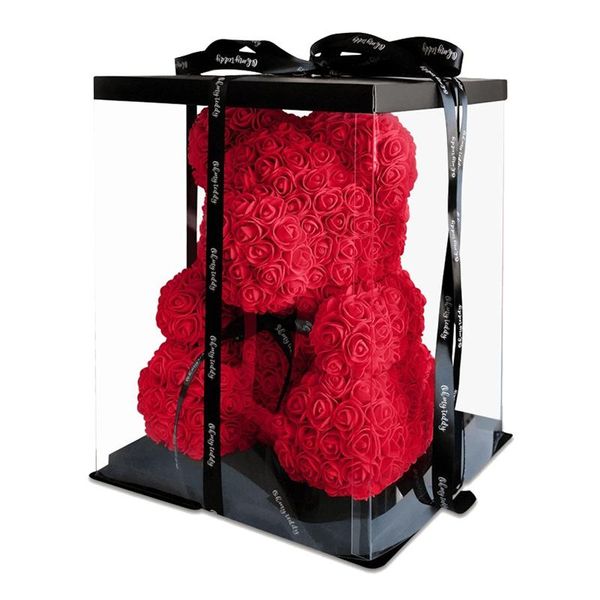 Couronnes de fleurs décoratives, ours en peluche rouge de 40cm, boîte cadeau de noël artificielle pour femmes, peluche de la saint-valentin