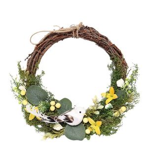 Decoratieve bloemen kransen paasdecoratie deur krans rattan diy ei decor kunstmatige vogel nest slinger feest huis cadeau