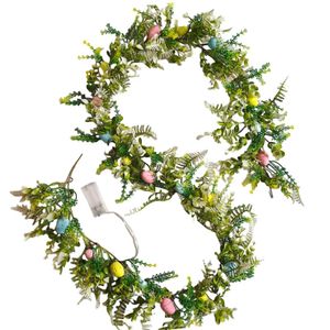 Couronnes de fleurs décoratives Pâques Garland Twist Green Feuilles vertes Swag avec des œufs de Pâques Métalliser la décoration de décoration pour une maison d'arbre à domicile