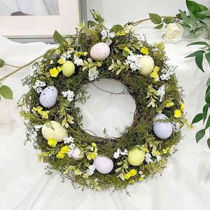 Couronnes de fleurs décoratives Guirlande de plantes de Pâques DIY Oeuf de lapin Couronnes artificielles Mariage Maison Porte murale de Pâques Suspendue Décoration de fête à la maison Couronne de lapin T220905