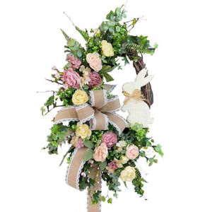 Guirnaldas de flores decorativas Guirnalda de la puerta delantera del conejo de Pascua para la puerta delantera Guirnalda de la forma del trasero del conejito de Pascua Decoración de la pared Decoración de la corona de primavera R230220