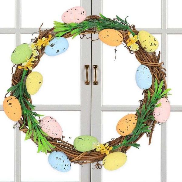 Couronnes de fleurs décoratives en rotin de Pâques avec œufs colorés, cintre de porte à ressort circulaire de 7,4 pouces pour jeux de chasse, fête d'anniversaire P230310