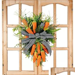 Couronnes De Fleurs Décoratives Couronne De Pâques Décor Carottes Artificielles Porte De Printemps Avec Arc Fête Mignonne Intérieur Extérieur Maison Drop Deliver Dhhkw