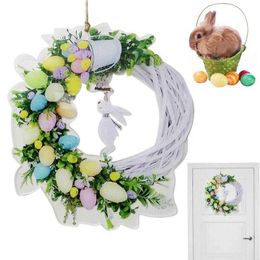 Couronnes de fleurs décoratives Couronne de Pâques 2D Acrylique Lapin Printemps Guirlande Ornement Avec Pastel Oeufs Et Brindilles Pour Fenêtre Porte D'entrée Mur Déco P230310