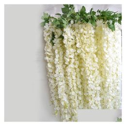 Couronnes de fleurs décoratives élégantes fleurs de soie artificielles glycine vigne rotin bricolage guirlande pour centres de table de mariage décorations maison Dha59
