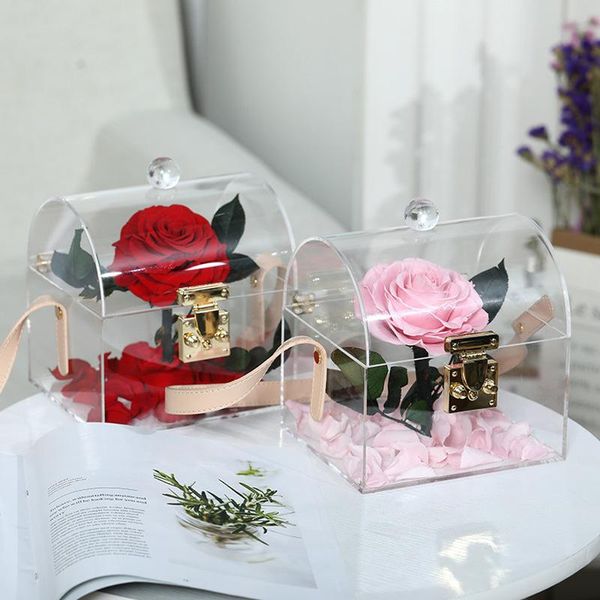 Couronnes de fleurs décoratives Rose éternelle dans une boîte transparente avec des décorations pour la maison Cadeau de la Saint-Valentin romantique Petite amie GiftDecorati