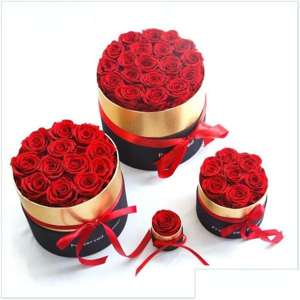 Fleurs décoratives couronnes éternelles rose dans la boîte préservée réelle avec ensemble la fête des mères cadeaux romantiques de cadeaux de la Saint-Valentin Drop délivre dh017