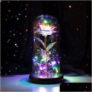 Couronnes De Fleurs Décoratives Rose Éternelle Avec Lumière Led Flash Lights Luminum Foil Valentine Day Happy Mothers Birthday Gift Drop De Dhmcs