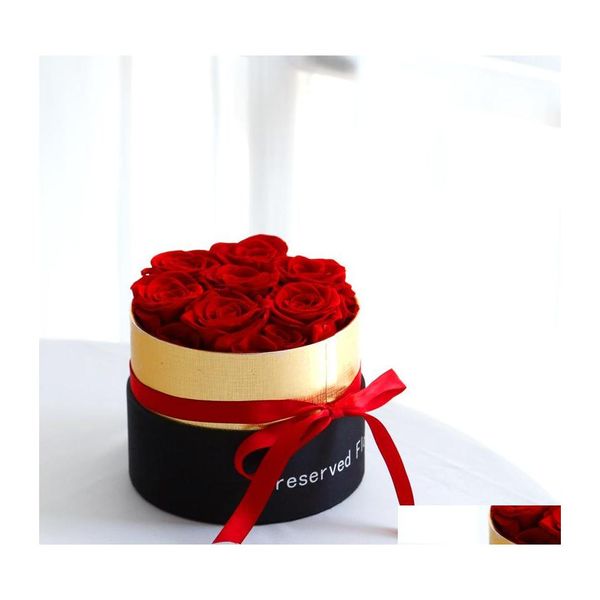 Couronnes de fleurs décoratives roses éternelles dans une boîte préservée de vraies fleurs roses avec ensemble le cadeau de fête des mères romantique Saint Valentin Dhyxo